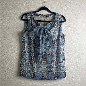 Tory Burch Metallic Silk Blend Top in Bahama Castillo Print Sz 6